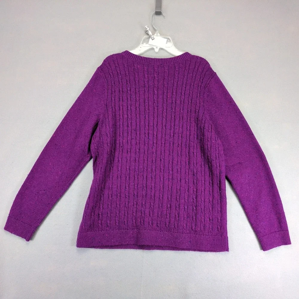 Talbots Purple Confetti Cable Knit Pullover Sweater Womens PXL Shoulder Buttons